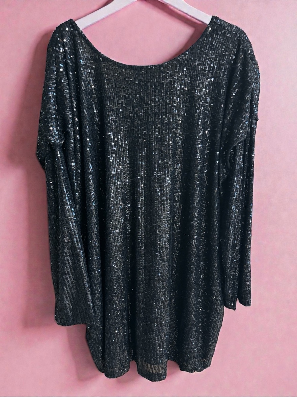 Black Sequin Long Sleeve Swing Dress 16/18